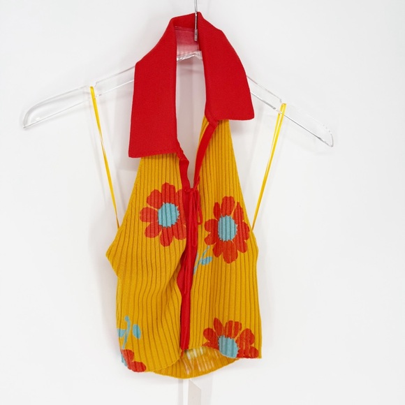 NWT Urban Outfitters Zoe Floral Ribbed Tie Front Halter Top M - Picture 5 of 10